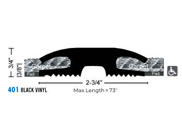 Door threshold seal in black vinyl. Offered in 2 sizes for commercial use
