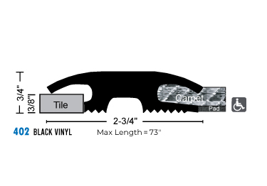 Door threshold seal in black vinyl. Offered in 2 sizes for commercial use