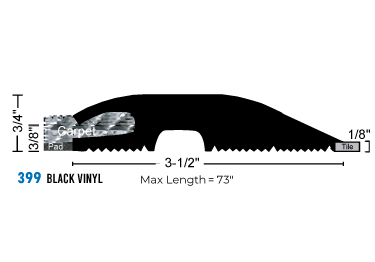 Door threshold seal in black vinyl. Offered in 2 sizes for commercial use