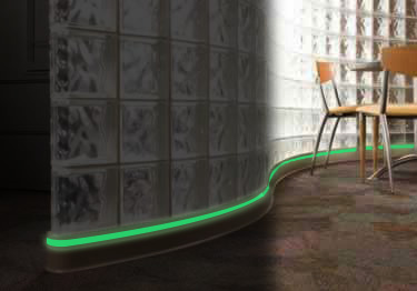 Johnsonite wall base from Tarkett’s Safe-T-First® line glows- help exit area