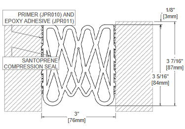 Wall expansion joint covers made from black Santoprene TPV rubber