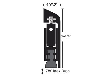 Weather stripping door seal in black mounts on door bottom and keeps dust