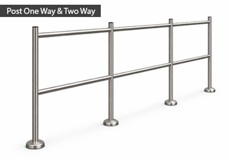 Modular rail system in brushed stainless steel guides customers in the store