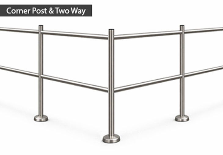 Modular rail system in brushed stainless steel guides customers in the store
