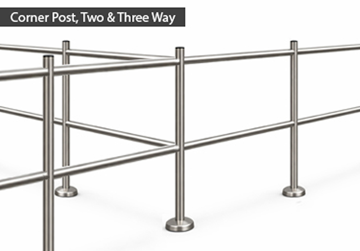 Modular rail system in brushed stainless steel guides customers in the store