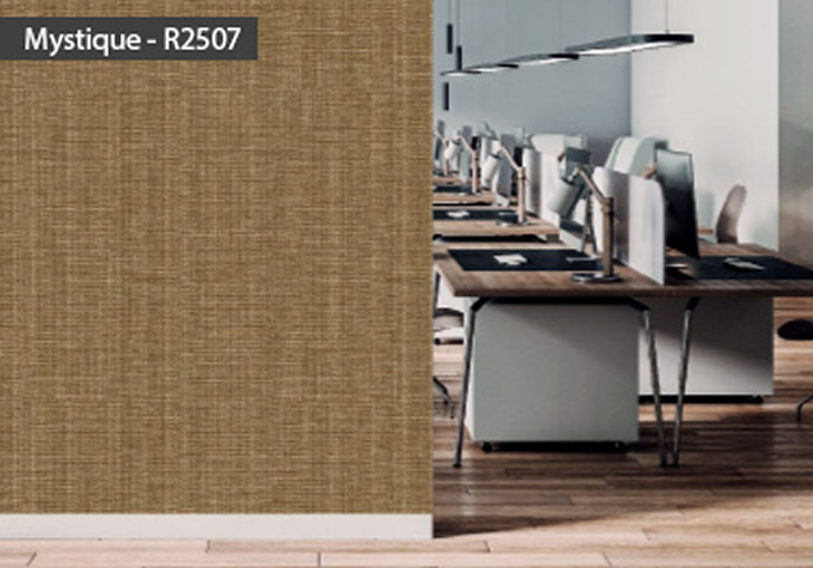 Wall covering roll features a subtle chevron pattern available in 97 colors