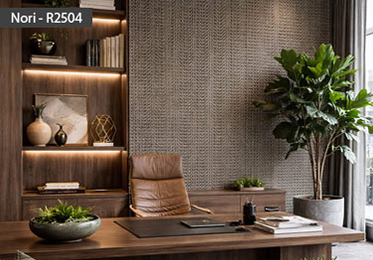 Wall covering roll features a subtle chevron pattern available in 97 colors