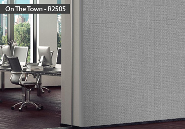 Wall covering roll features a subtle chevron pattern available in 97 colors